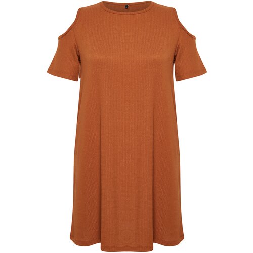 Trendyol Curve Brown A-line Mini Knitted Dress Cene