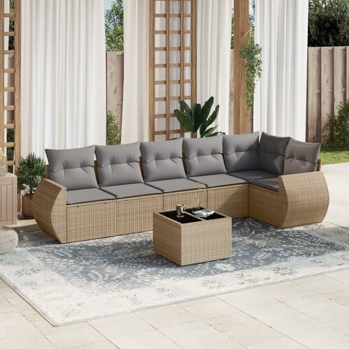 VidaXL 7-dijelni set vrtnih sofa od poliratana s jastucima bež Slike