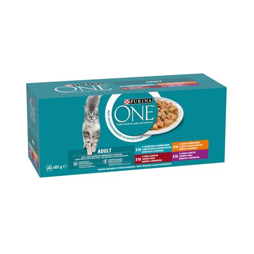 Purina 7613287586179 ONE Adult mokra mačja hrana s piščancem/govedino/jagnjetino/morsko ribo v omaki, 40x85g Cene