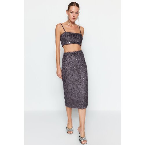 Trendyol Silver Fringed Sequin Midi Skirt Cijene