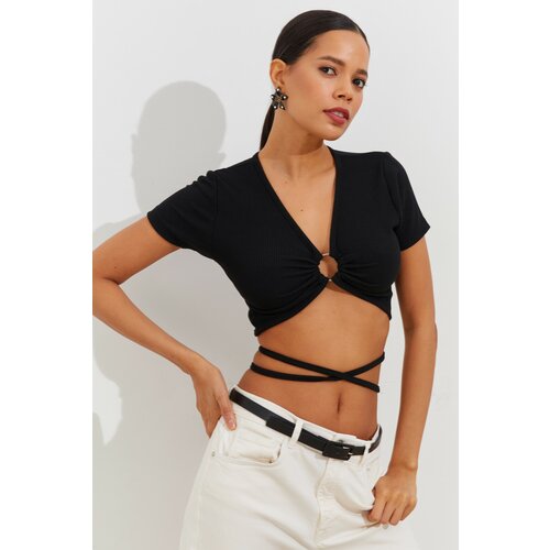 Cool & Sexy Women's Black Halterneck Crop Top Slike