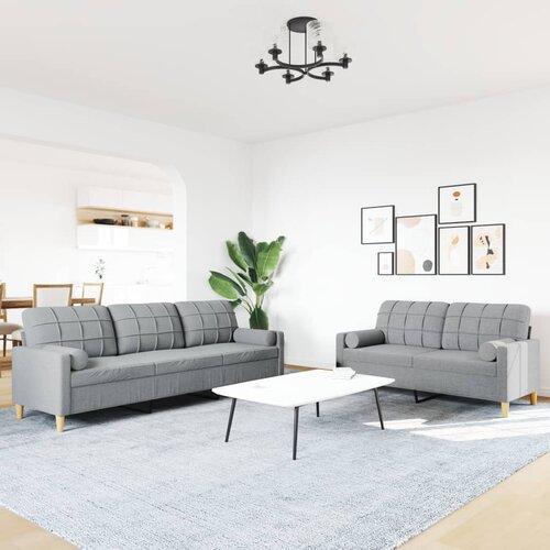  2-dijelni set sofa s jastucima svjetlosivi od tkanine Slike