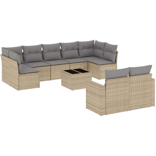 VidaXL 10-dijelni set vrtnih sofa s jastucima bež od poliratana Slike