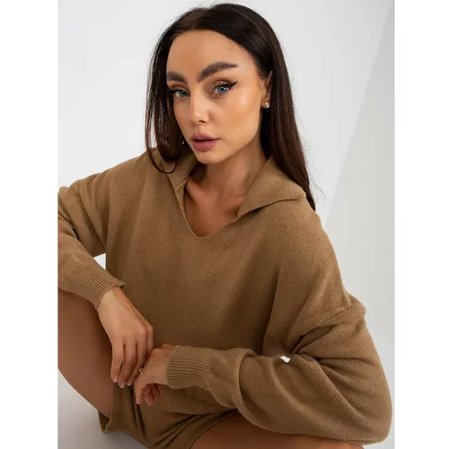 Fashionhunters Camel two-piece casual knitted set