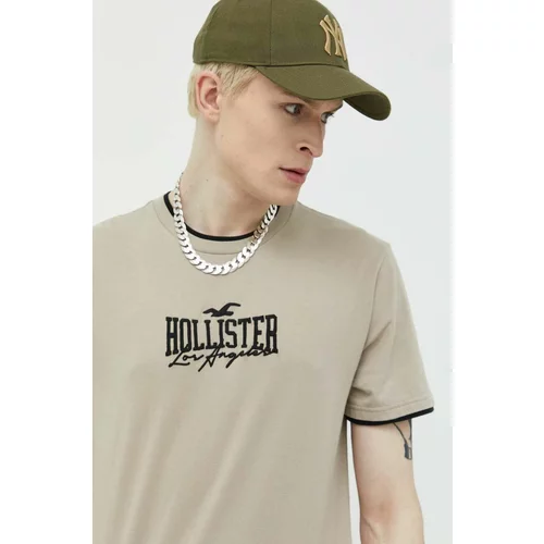 Hollister Co. Pamučna majica boja: bež, s aplikacijom