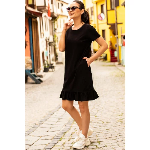 armonika Women's Black Short Sleeved Dress With Frill Six