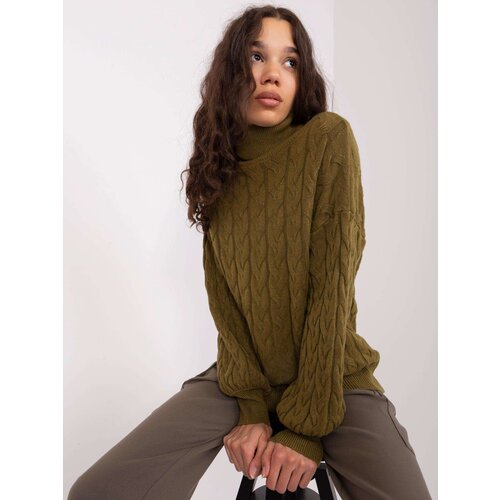 Fashion Hunters Women's khaki turtleneck sweater with cuffs Slike