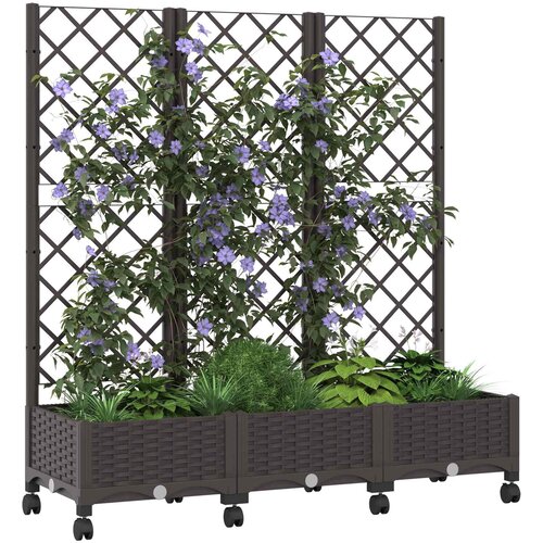  Vrtni saksija s re&amp;scaron;etkom i kotačima Smeđa 120 x 40 x 131,5 cm Slike