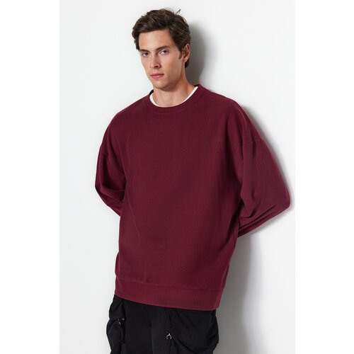 Trendyol Claret Red Men's Basic Oversize/Wide Cut Crew Neck Soft Brushed Thessaloniki Sweatshirt. Slike