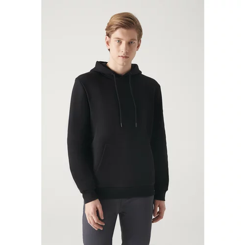 Avva Men's Black Hooded Collar 3 Thread Back Printed Standard Fit Regular Fit Sweatshirt