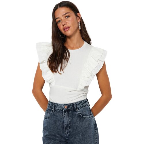 Trendyol White Knitted Blouse with Brode Detail Slike