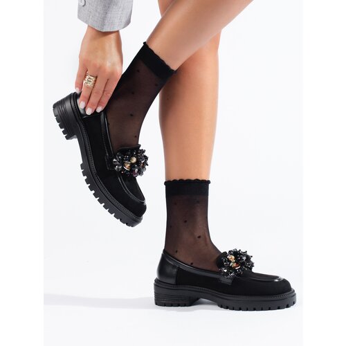 SHELOVET Black suede women's loafers Slike