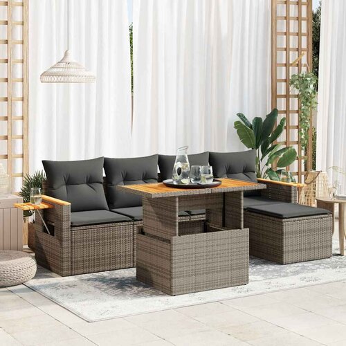  6-dijelni set vrtnih sofa poliratan i bagrem s jastucima Slike