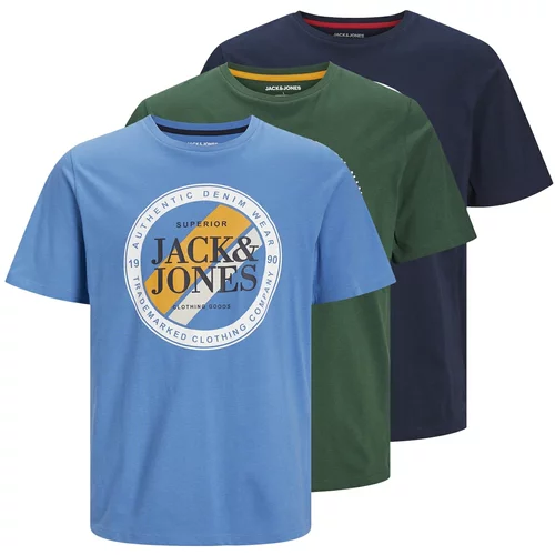 Jack & Jones Majica 'LOOF' mornarska / svetlo modra / temno zelena / bela