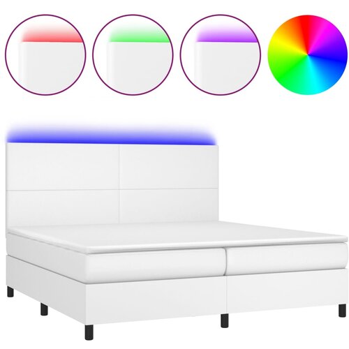 Maison Chic Box spring postelja - Vzmetna postelja z vzmetnico LED bela 200x200cm umetno usnje SL22111, (21892407) Cene