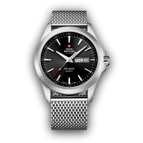 Swiss Military chrono quartz crni srebrni sportsko elegantni ručni sat sa srebrnim pancir kaišem 603249 Cene