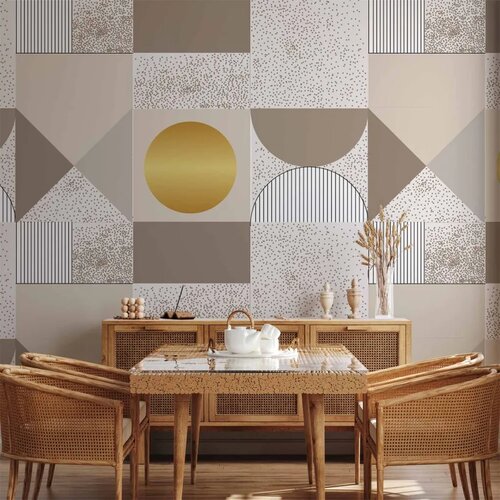  Foto tapeta - Beige and Gold Geometric Pattern 150x105 Vodootporna Cene