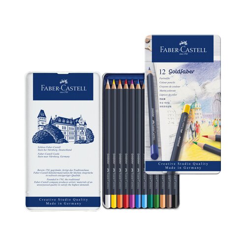 Faber-Castell olovke u boji, 12 boja, Goldfaber metalna kutija Slike