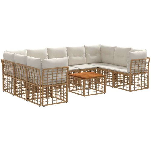  Set vanjskih sofa 10 pcs Prirodna i krema bijela Poliester - Prirodna i kremasto bijela sa stolom Slike