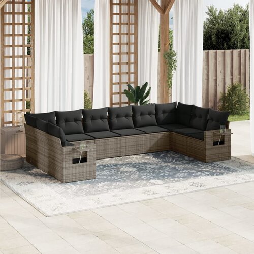 vidaXL 10-dijelni set vrtnih sofa od poliratana s jastucima sivi Cijene