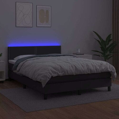  Box spring s madracem LED crni 140 x 190 cm umjetna koža Slike