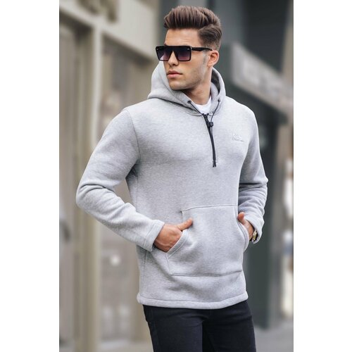 Madmext Gray Zipper Detailed Hoodie Basic Sweatshirt 6005 Cene