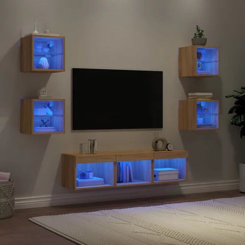 vidaXL 7-dijelni zidni TV elementi s LED svjetlima boja hrasta drveni