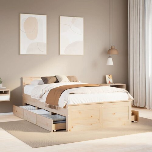 VidaXL Posteljni okvir brez vzmetnice z vzglavjem 135x190 cm borovina Slike