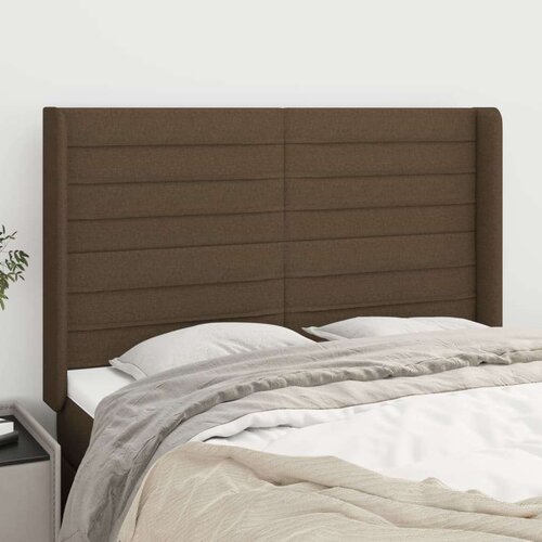  Vzglavje z u&amp;scaron;esi temno rjavo 147x16x118/128 cm blago, (20952279) Slike