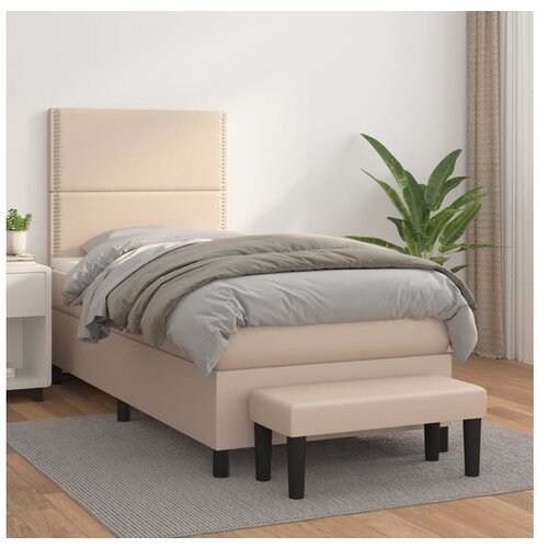 vidaXL Box spring postelja z vzmetnico kapučino 90x190 cm umetno usnje Cene