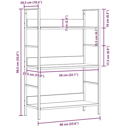 Police za knjige s 3 razine crne 60 x 27,6 x 90,5 cm drvene Slike
