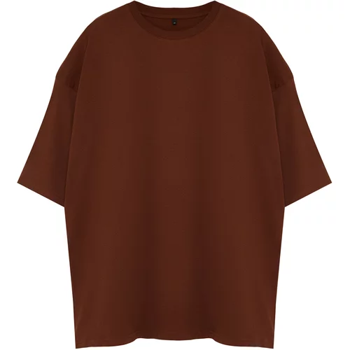 Trendyol Brown Men's Large Size Oversize Comfortable Basic 100% Cotton T-Shirt