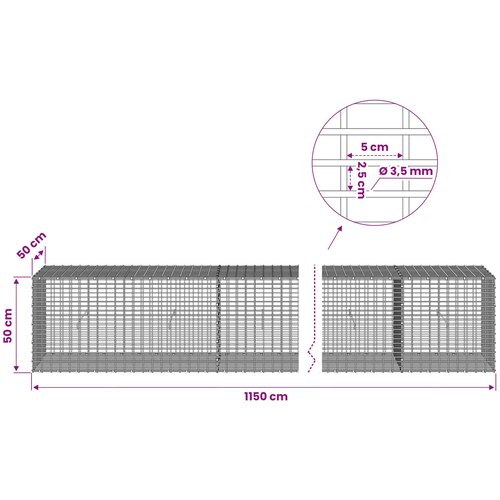  Gabion s žicom debljine 3,5 mm i mrežom 5x2,5 cm 1150x50x50 cm Slike