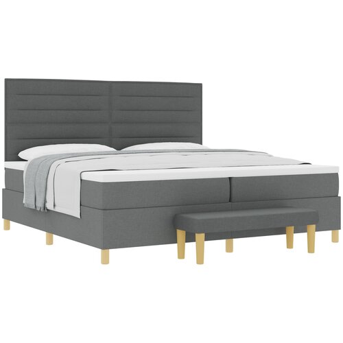 vidaXL Krevet s podnicom s madracem i klupom tamno siva 200x200 cm tkanina Cene