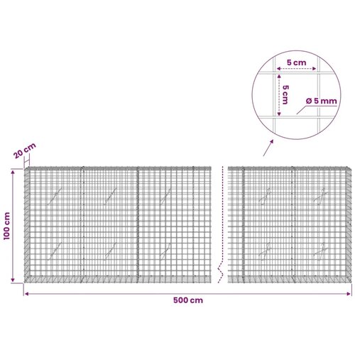  Gabion s žicom debljine 5 mm i mrežom 5x5 cm 500x20x100 cm - 20 cm 100 cm 500 cm Slike