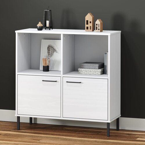 VidaXL Knjižna omara z nogami bela 90x35x90,5 cm trden les OSLO Slike