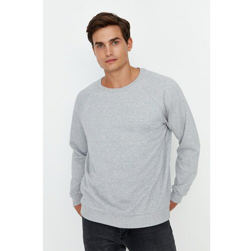 Trendyol Gray Melange Men's Basic Oversize Fit Crew Neck Raglan Sleeve Sweatshirt Slike