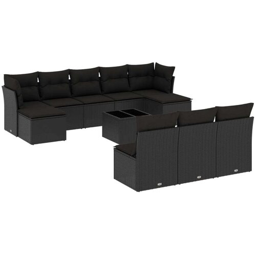 VidaXL 11-dijelni set vrtnih sofa od poliratana s jastucima crni Slike
