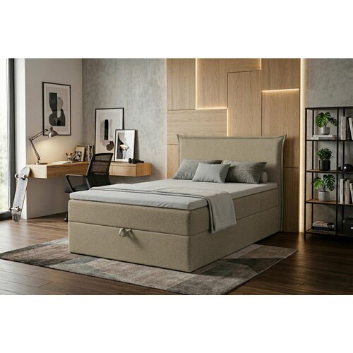 MID.YOU POSTELJA Z VZMETNICO 120 cm x 200 cm , tekstil, leseni material bež Slike