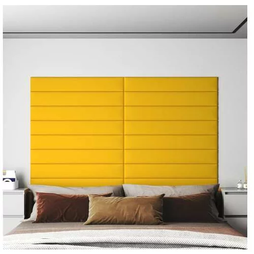  Stenski paneli 12 kosov rumeni 90x15 cm žamet 1,62 m²