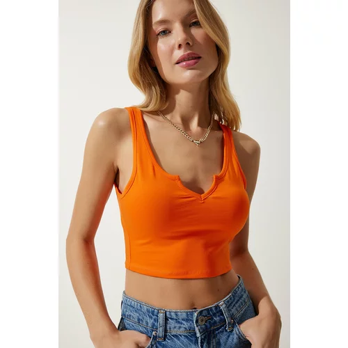 Happiness İstanbul Women's Orange Strap Crop Knitted Blouse