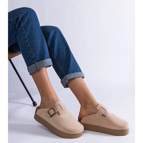 Gemre Beige women's platform slippers with buckle Armitage Cene