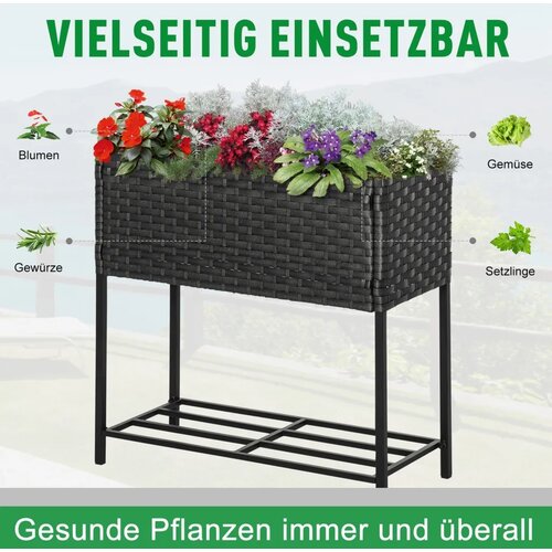  Povi&amp;scaron;ena gredica cvjetna kutija duboka polica metalni okvir/poli ratan 70 x 30 x 70 cm tamnosmeđa Slike