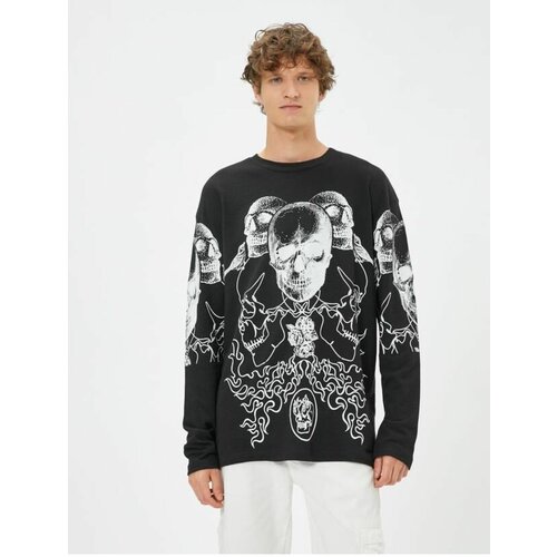 Koton Skull Printed Sweater Crew Neck Long Sleeved Slike