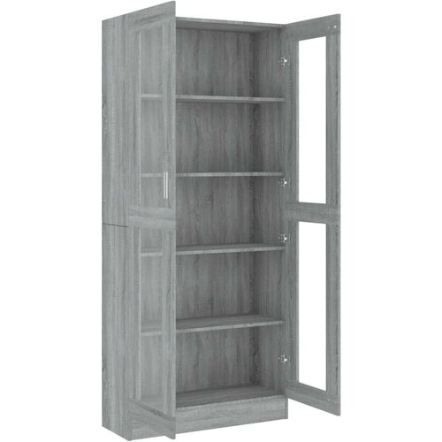 VidaXL Vitrina siva sonoma 82,5x30,5x185,5 cm konstruiran les Slike
