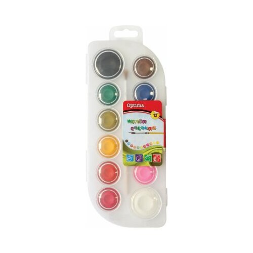 Optima Boje vodene fi 28 1/12 u manjoj PVC oval kutiji + kist 100010 Slike
