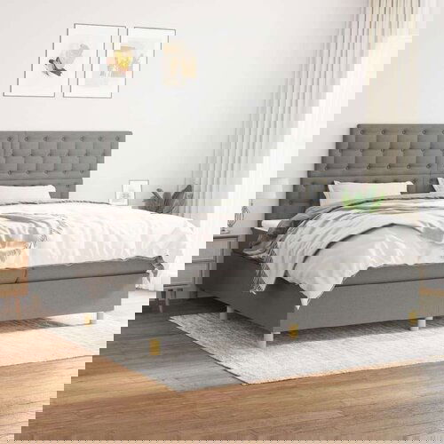  Box spring postelja z vzmetnico temno siva 200x200 cm blago, (20851595) Slike