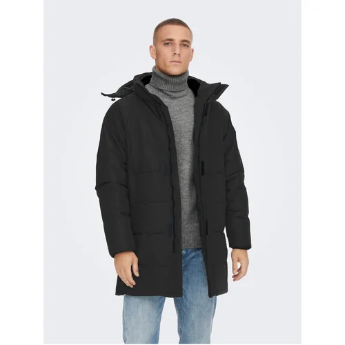 Only Men's Black Quilted Winter Coat & SONS Carl - Men