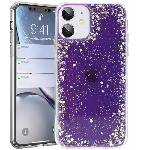 Silikonski ovitek z bleščicami SPARKLE za iPhone 12 / 12 Pro - vijola