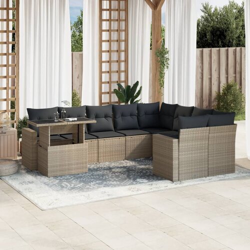 vidaXL 10-dijelni set vrtnih sofa poliratan s jastucima svijetlosivi Cijene